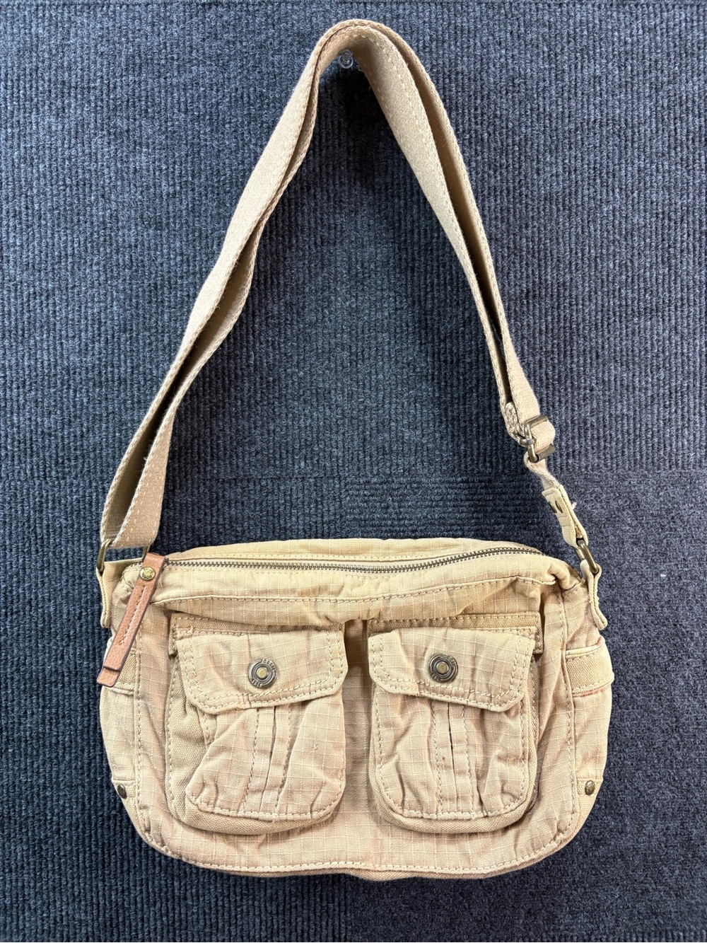 Vintage y2k Fossil Two front pocket Canvas Shoulder bag khaki